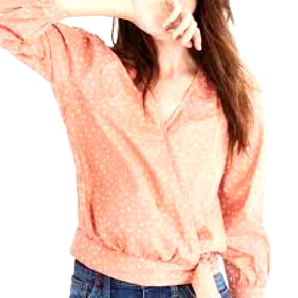 Madewell Wrap in Star Scatter Peach Front Tie Top Feminine Cottage Core Boho XS - Picture 1 of 15